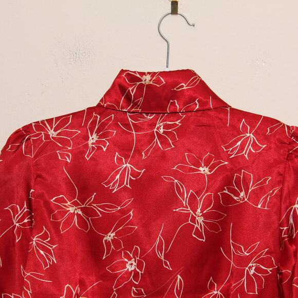 Vintage Wet Seal Satin Floral Top No size tag Short sleeve - Picture 6 of 7